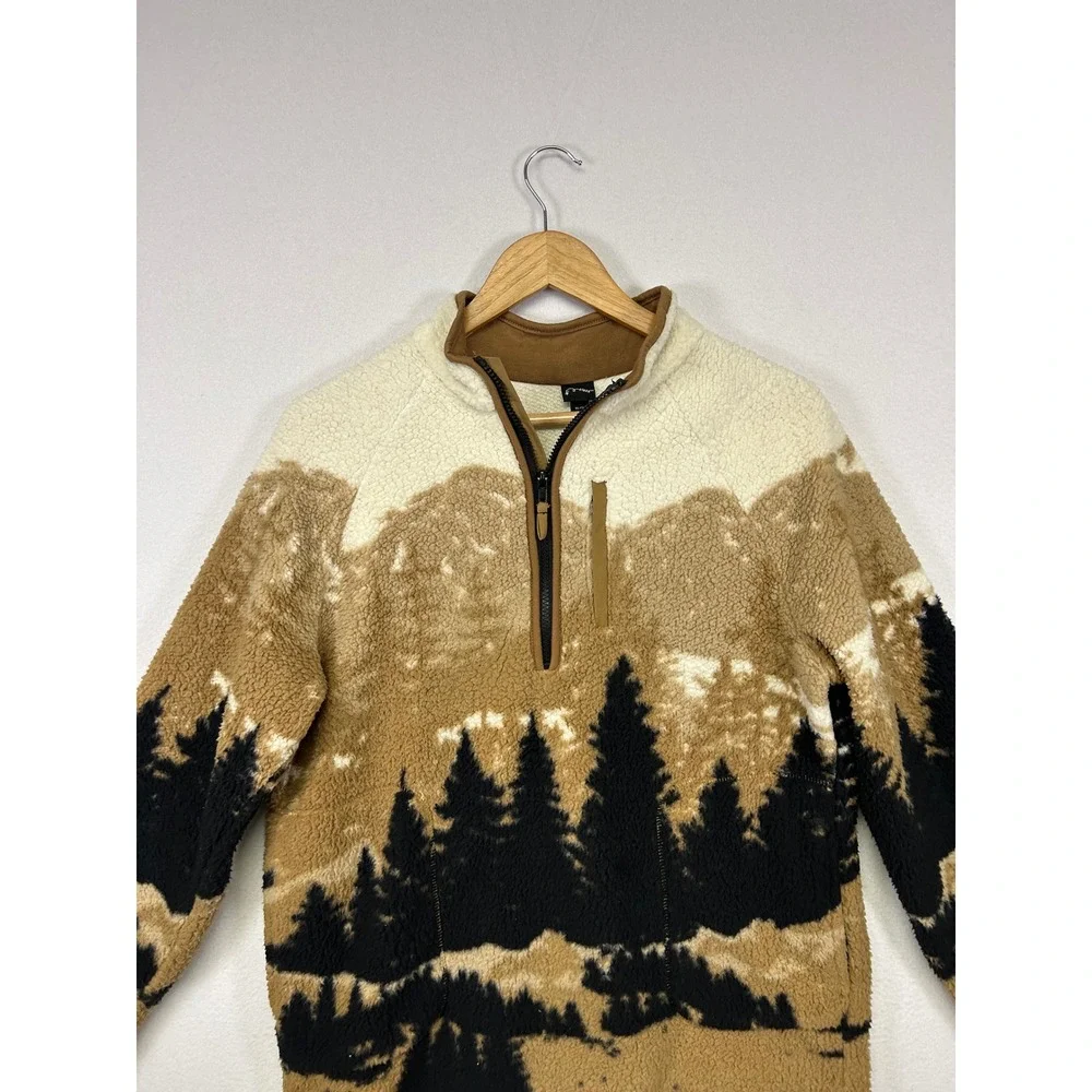 Gorpcore Art Class Boys XL Brown Mountain Landscape Sherpa Fleece Quarter Zip